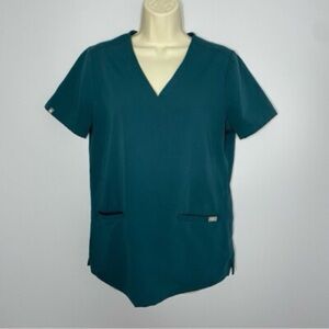Figs Scrubs Top Womens S Teal Casma Three Pocket V Neck Technical Collection